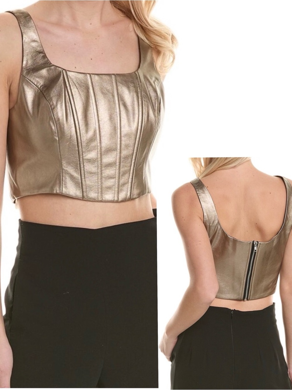 BCBGeneration Metallic Cropped Tank Top Corset, Small, faux leather